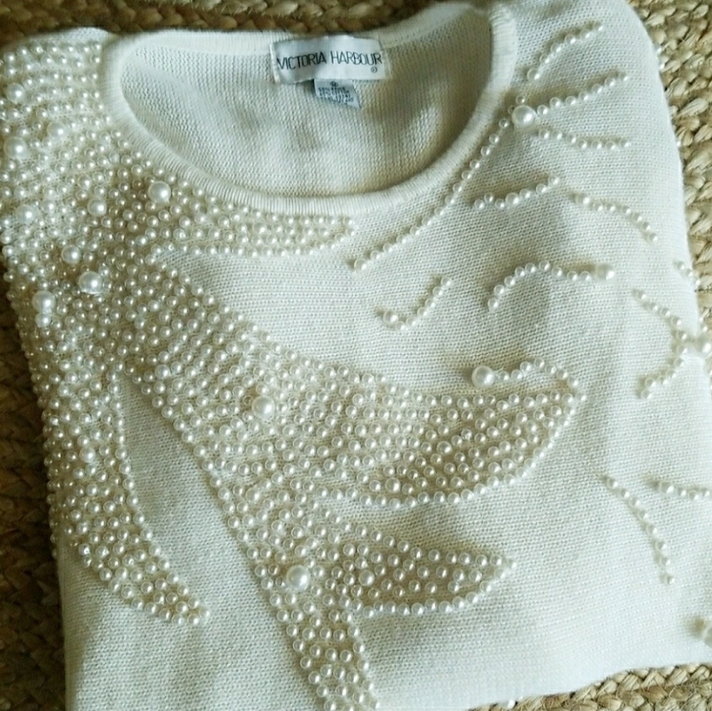 Pearl embellished sweater by Victoria Harbour